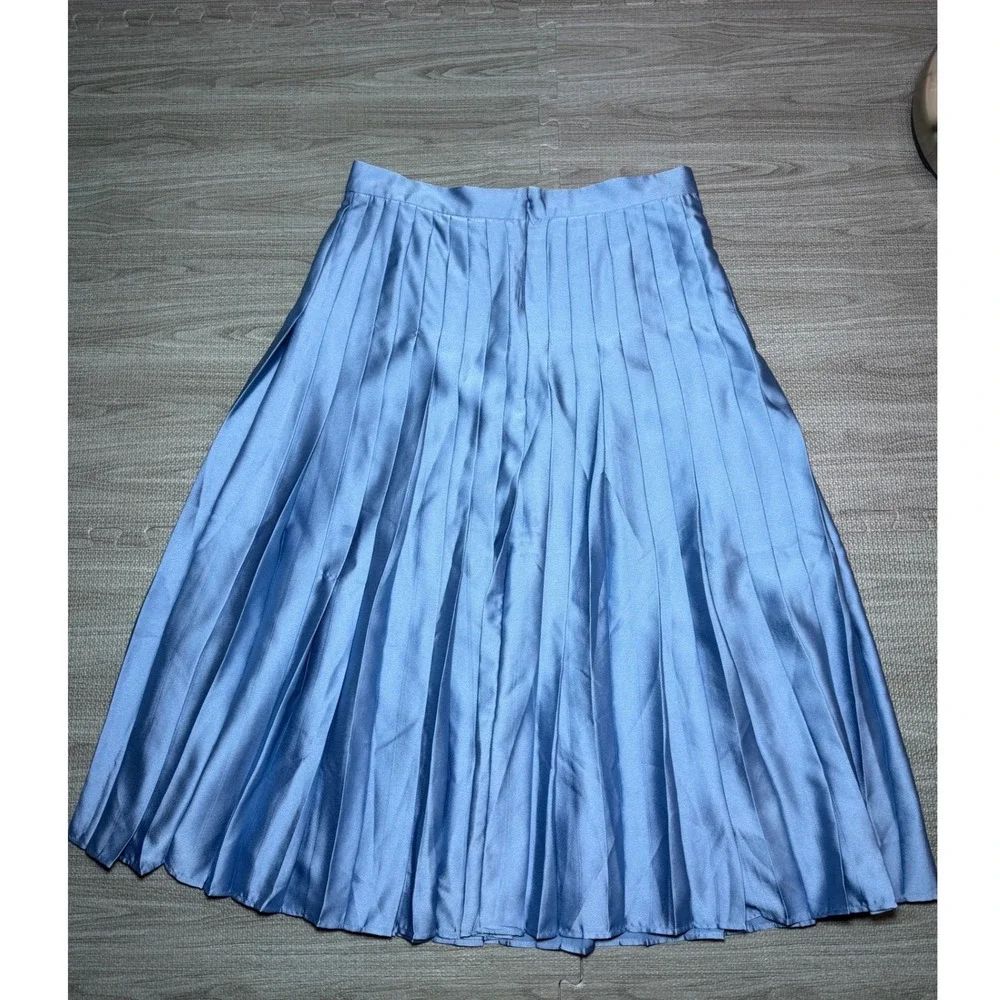 Ann Taylor Blue Satin Pleated Midi Skirt Petite 6P NWT